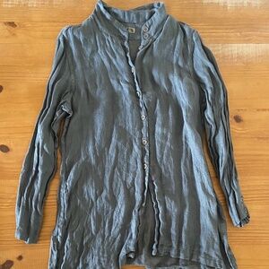 Vintage FLAX, Blouse/Tunic, Grey, Linen, Size Small, Mandarin Collar